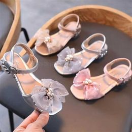 Sandals Childrens Pearl Bow Princess Summer Brand Baby Girl Beach Rhinestone Fashion Shoes d240527