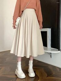 Skirts Fashion High Waist Pleated Skirt Women Korean Elegant College Style Midi Ladies Autumn Winter Thick A-line