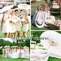 6PCS Paper Parasol 60/80cm White Parasol Paper Umbrella Wedding Party Favour Umbrellas Crafts for Wedding Bridal Party Decorative