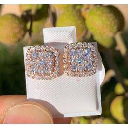 2Ct Round Created Square Cluster Stud 14K Rose Gold Plated Lab Grown Diamond Earrings