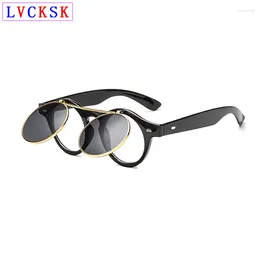 Sunglasses Frames UV400 Vintage Round Punk Steam Flip Cover Women Men Clip On Sun Spectacles Optical Prescription Glasses L3