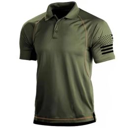 Men Outdoor Tactical Hiking T-Shirts Military Army Solid Shorts Sleeve Climbing Turn-down Collar Tees Shirt Male Breathable Tops