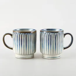 Mugs 450ml Japanese Style Vintage Ceramic Mug Large Capacity Blue Stripe Coffee Cup Breakfast Light Luxury Creative Exquisite