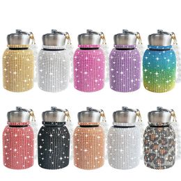 300ml stainless steel thermal cup diamonds pearl chain plated silver water bottles big belly portable outdoor sports tumblers students multicolor 34xm