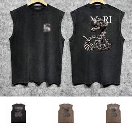 new designer mens tank tops fashion trendy brand summer cotton breathable loose sports sleeveless t shirts ZJBAM040 Giant snake letter print made old vest size S-XXL
