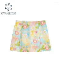 Skirts Women's Flower Print A-line Skirt Vintage 90s Aesthetic Y2k Kawaii Mini Harajuku Korean 2000s Clothes Summer 2024