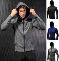 Men039s QuickDry Hoodies Running Sweatshirt Slim Fit Zip Up Fitness Gym T Shirts DK7704TSG8013463