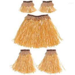 Party Decoration 5pcs Hawaiian Fancy Grass Skirt Arm And Leg Bands The Outfit Hula Accessory Dress Up Festive