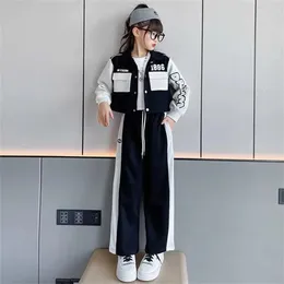 Clothing Sets Girls Spring Autumn Clothes Suit Kid Korean Long Sleeve Jacket And Casual Wide Leg Pants 2 Piece Set 3-12Y