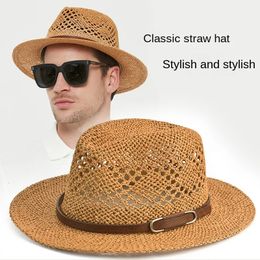 Designer Fedora Hat Wide Brim Mens Hat Beach Straw Hat Exquisite Woven Mesh Hollow Breathable Cool Womens Summer Casual Hat 240524