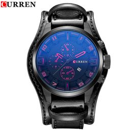 CURREN Fashion Sports Wristwatch Display Date Men's Quartz Watch Leather Waterproof Male Clock Relogio Masculino Montre Homme 251j