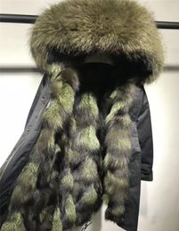 Winter snow jackets women coats army green raccoon fur trim silver army green fox fur lining black long furs parkas7550107
