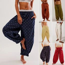 Women's Pants Women Summer Floral Harem Baggy Wide Leg Trousers Elastic Waist Pastoral Boho Yoga Beach