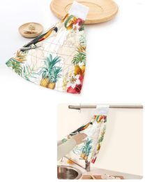 Towel Toucan Flower Fruit Tropical Plants Pineapple Map Hand Towels Kitchen Bathroom Hanging Dishcloths Absorbent Custom Wipe