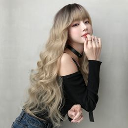 New front lace 13*4 HD lace wig golden big wave wig female long hair European and American style long curly hair air bangs full headgear wholesale