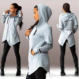 Women's Hoodies Sweatshirt Graffiti Letter Print Oversize Zip Hooded Fleece Girls Dress Black And Grey S-XL In Stock
