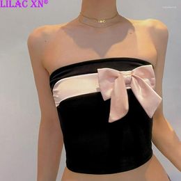 Women's Tanks Y2K Sexy Pink Bowknot Tube Tops Women Summer Fashion Cute Aesthetic Black Off Shoulder Sleeveless Basic Tank Camisole