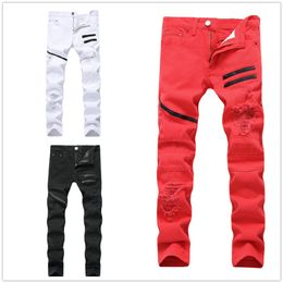 Men's Plus Size Pants Jeans Man Ripped Hole Straight Designer Denim With Contrast Color Fashion Casual Zipper Male Slim Trousers B 230Y