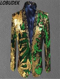 male gold green sequin jacket coat blazer costume prom wedding groom fashion outfit purple singer host stage performance clothes f3004422