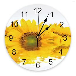Wall Clocks Sunflower Reflection Flower Yellow Plant Silent Home Cafe Office Decor For Kitchen Art Large