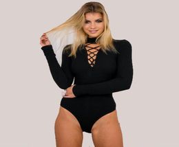 Sexy Bodysuits Women 2017 Criss Knitted Autumn Winter Black Slim Bodycon Jumpsuit Romper Womens VNeck Jumpsuit Tops 90817691726