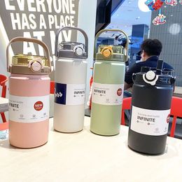 1L12L Stainless Steel Thermal Water Bottle Thermoses Vacuum Flask With Straw Tumbler Portable Cold Drinks Thermos Cup Gym 240527