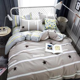 Bedding Sets Home Textile Geometric Stripe Stars Grey Cotton Fabric 4pcs Set Bed Sheet Linens Duvet Cover Pillow Cases