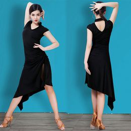Stage Wear Latin Dress Adult Training Black Dance Sexy Slit Plus Size QERFORMANCE Clothing Flamenco Ballroom Clothes B2262 297W
