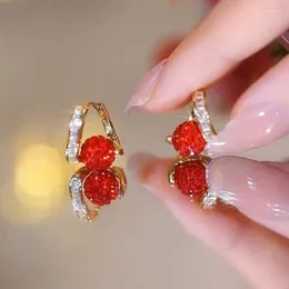 Stud Earrings Arrival Fashion Metal Women Trendy Retro Red Ball Light Luxury Ear Buckle Sweet Zircon Accessories