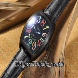 High Quality Cheap New Crazy Hours Color Dreams 7851 SC COL DR Automatic Mens Watch Black Dial Leather Strap Mens Watches 285o