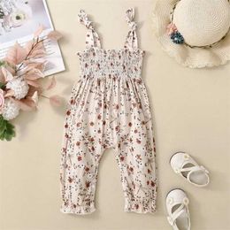Overalls Rompers 0-24M Summer Baby Girl Cute jumpsuit Lace up Sleeveless and Shoulderless Printed Full Set WX5.26