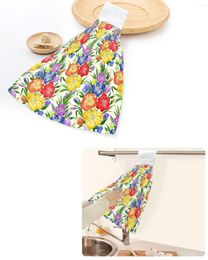 Towel Botanical Iris Flower Plant Hand Towels Home Kitchen Bathroom Hanging Dishcloths Loops Quick Dry Soft Absorbent Custom
