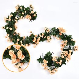 Decorative Flowers 2.4m Artificial Rose Vine Outdoor Garden Wedding Arch Floral Strip Home Decor Christmas Background Wall Plants