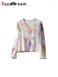 Women's Blouses SuyaDream Women Printed Real Silk V Neck Vintage Purple Shirts 2024 Summer Casual Top