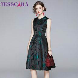 Casual Dresses TESSCARA Women Luxury Jacquard Dress Festa High Quality Office Cocktail Party Robe Femme Vintage Designer Sleeveles8543105