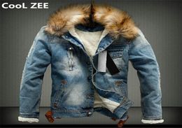 Brand Designer2019 CooL ZEE Mens Denim Jacket with Fur Collar Retro Ripped Fleece Jeans Jacket and Coat for Autumn Winter SXXXXL6444593