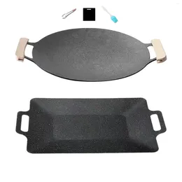 Pans Korean BBQ Pan Cookware With Handles Griddle For Stovetop Hiking Picnic