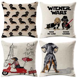 Cushion Decorative Pillow Fashion Colorful Dog Printed Cushion Cover Home Dachshund Decorative Sofa Coffee Car Chair Throw Case Almofad 222r