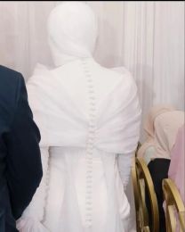 SoDigne Muslim Modest Mermaid Wedding Dresses For Women With Organza Cape Overskirt Long Sleeve Bridal Gown Dubai Bridal Dress