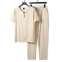 Men's Tracksuits Mens Tracksuits 9xl Plus Size Clothing Vintage Tracksuit 2023 Summer Spring Home Suit Linen t Shirt Casual Male Set Chinese Stylegle4