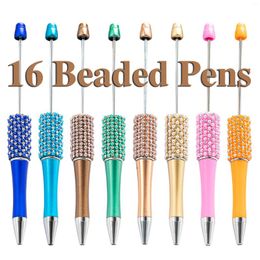 16Pcs Diamond Bead Pen Wholesale Creative DIY Handmade Sticker Set Beaded Ballpoint Pens Advertising Gift
