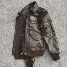 American style 45P flying suit top layer dyed cowhide leather jacket, men's motorcycle short lapel jacket