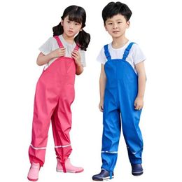 Overalls Rompers Boys Raincoat Waterproof Preschool Girls Rainpants Outdoor Sports jumpsuit Spring and Autumn Trousers with lining WX5.26