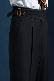Men039s Suits Blazers Black British Men Dress Pant High Waist Straight Fall Business Versatile Belt Trousers Gentleman Button5843742