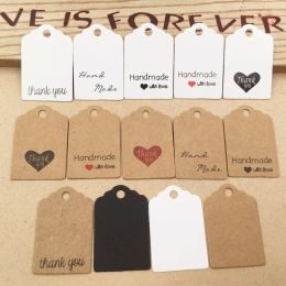100pcs Kraft paper hand made tag with love for DIY Gift box tag candy cupcake thank you tags/handmade Favours name brand tag
