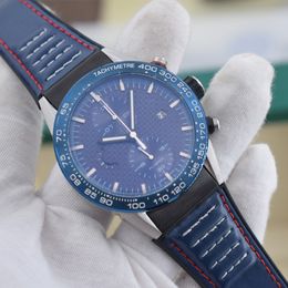 Hot Sale Quartz Movement Chronograph Watch Men Blue Skeleton Dial Rubber Band male Watch Sport Watches Montre Homme 215Y