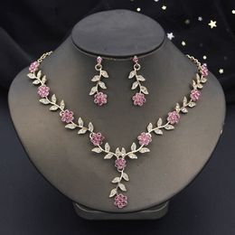 Rhinestone Bride Jewelry Sets for Women Luxury Flower Choker Necklace Earrings Wedding Dress Bridal Fashion 240514