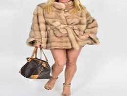 Women039s Fur Faux Europe and America solid color imitation fur coat stand collar loose belt waist winter luxury fashion warm c5411791