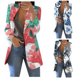 Women's Jackets Button&Pocket Printed Cardigan Formal Suit Long Sleeve Lapels Business Office Jacket Coat Belted Trench Women