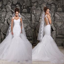 Elegant Sexy White Lace Mermaid Wedding Dresses Sheer Back Detachable Train Bridal Gowns Plus Size Vestidos De Noiva 217Q